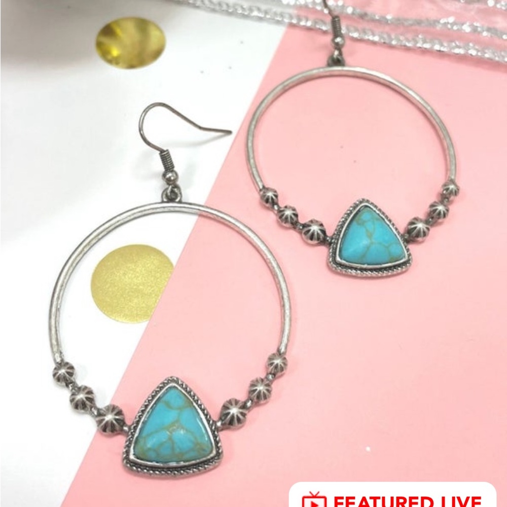 Silver and Turquoise Hoop Earrings